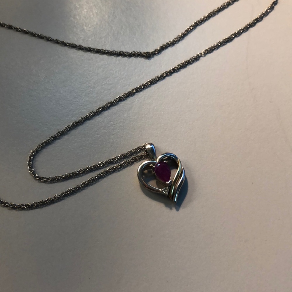 Sterling silver heart necklace with ruby